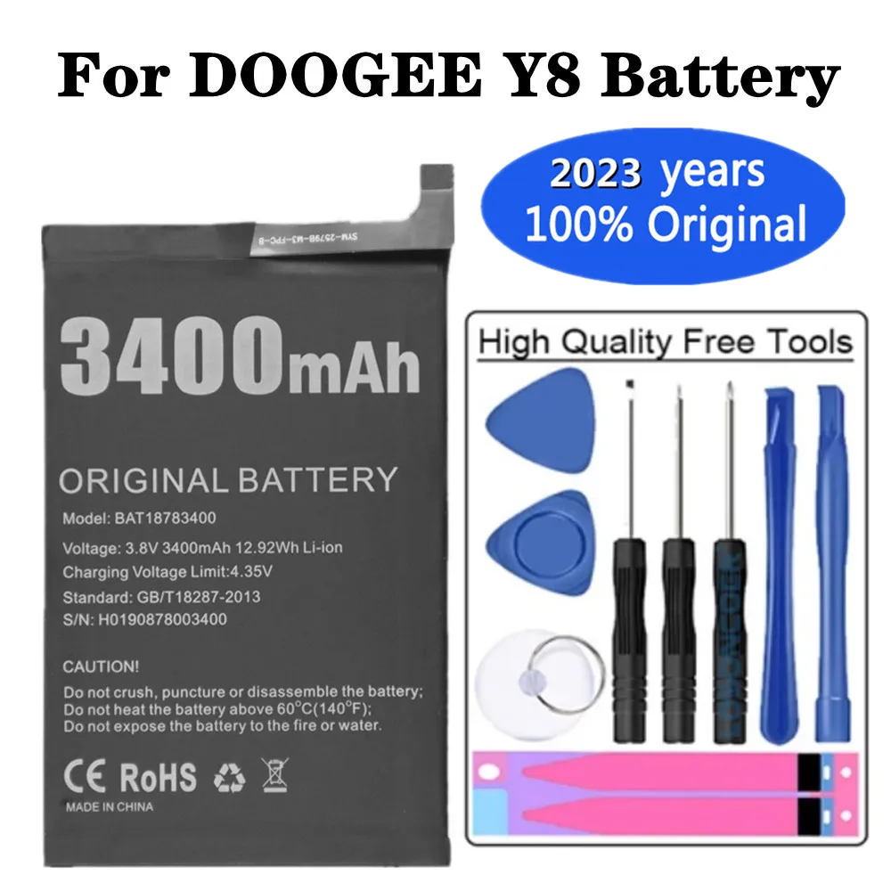 

2023 Years New Original Battery For Doogee Y8 BAT18783400 3400mAh Replacement Batteries Bateria + Tools + Tracking Number