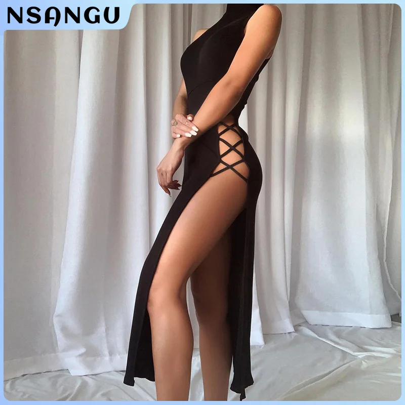 

Sexy Dress for Women Elegant High Quality Black Sleeveless Bandage Club Party Backless Tank Dresses Skinny Fashion Summer 2022