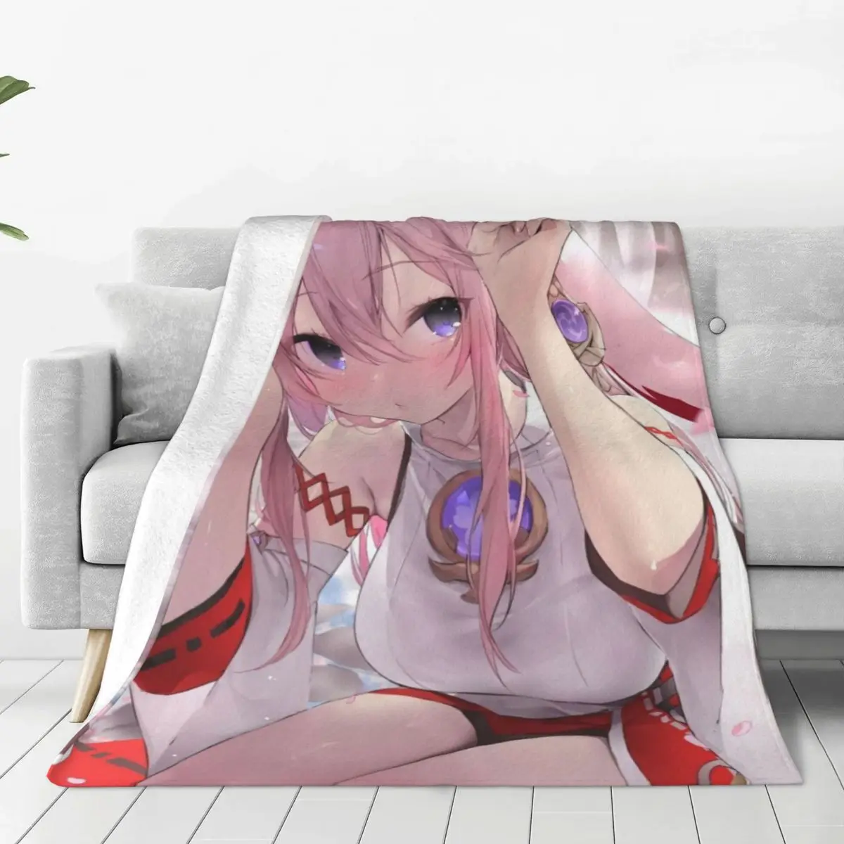 

Genshin Impact Blankets Yae Miko Anime Flannel Funny Breathable Throw Blanket for Bedspread Textile Decor
