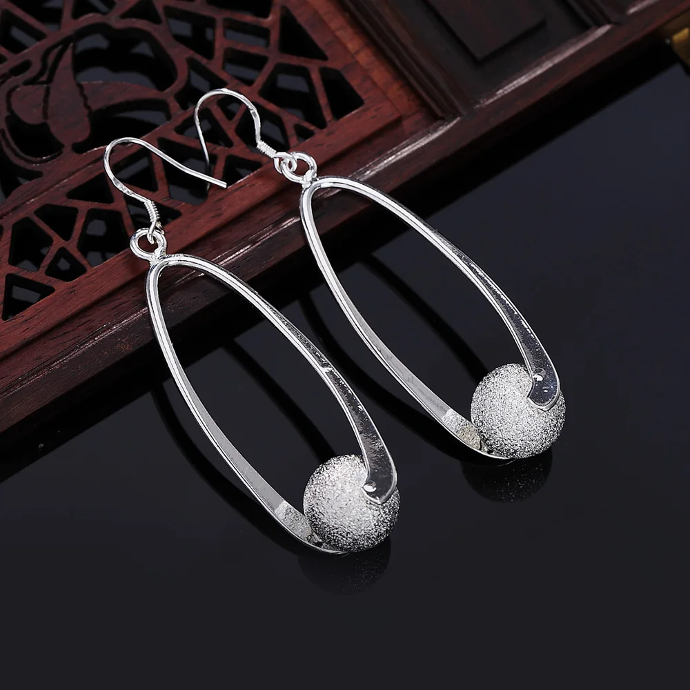 

New in 925 Sterling Silver Frosting Bead Long Hanging Earrings For Women Wedding Fashion Luxury Quality Fine Jewelry