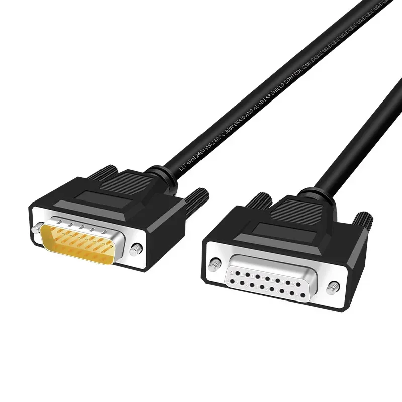 

15-контактный параллельный последовательный удлинительный кабель для подключения данных, 2-рядный DB15, промышленный класс 28AWG, экранирующий кабель «папа-мама» из чистой меди