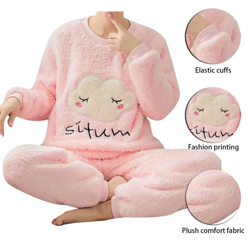 Winter Pajamas For Women Cute Cartoon Coral Velvet Pajama Korean Style Plush Thickened Home Sleepwear Sets Y2k Casual Clothes
