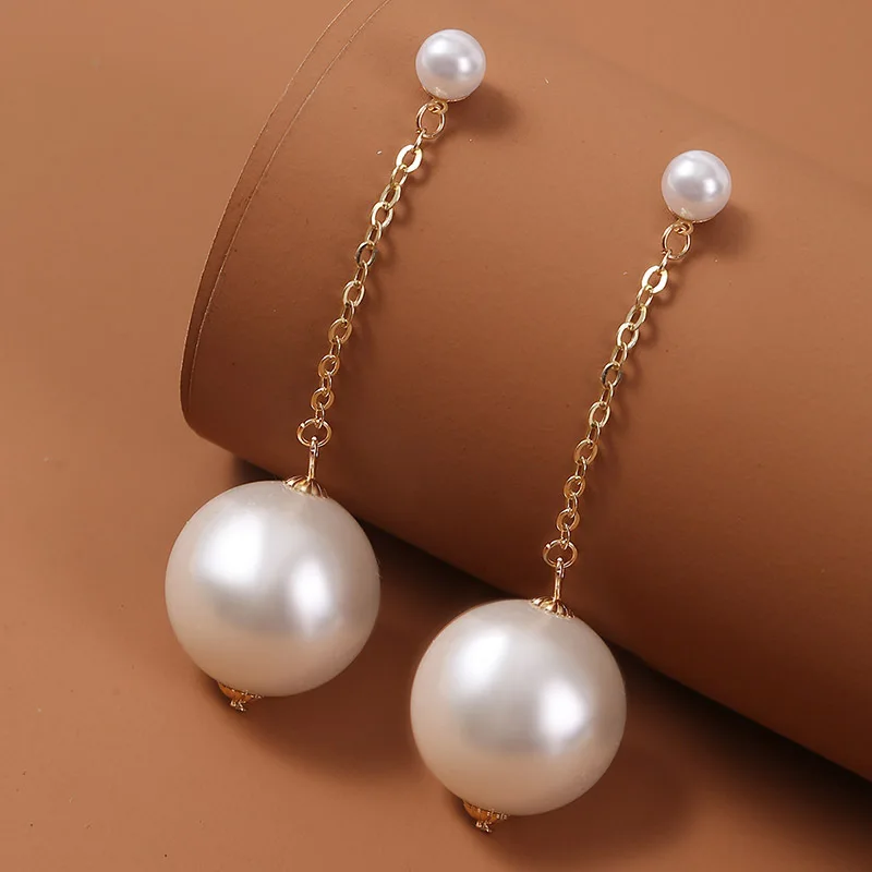 

Trend Simple New Long Style Exaggerated Large Pearl Pendant Earrings Fashion Personalized Women's Drop Earrings Jewelry Gifts