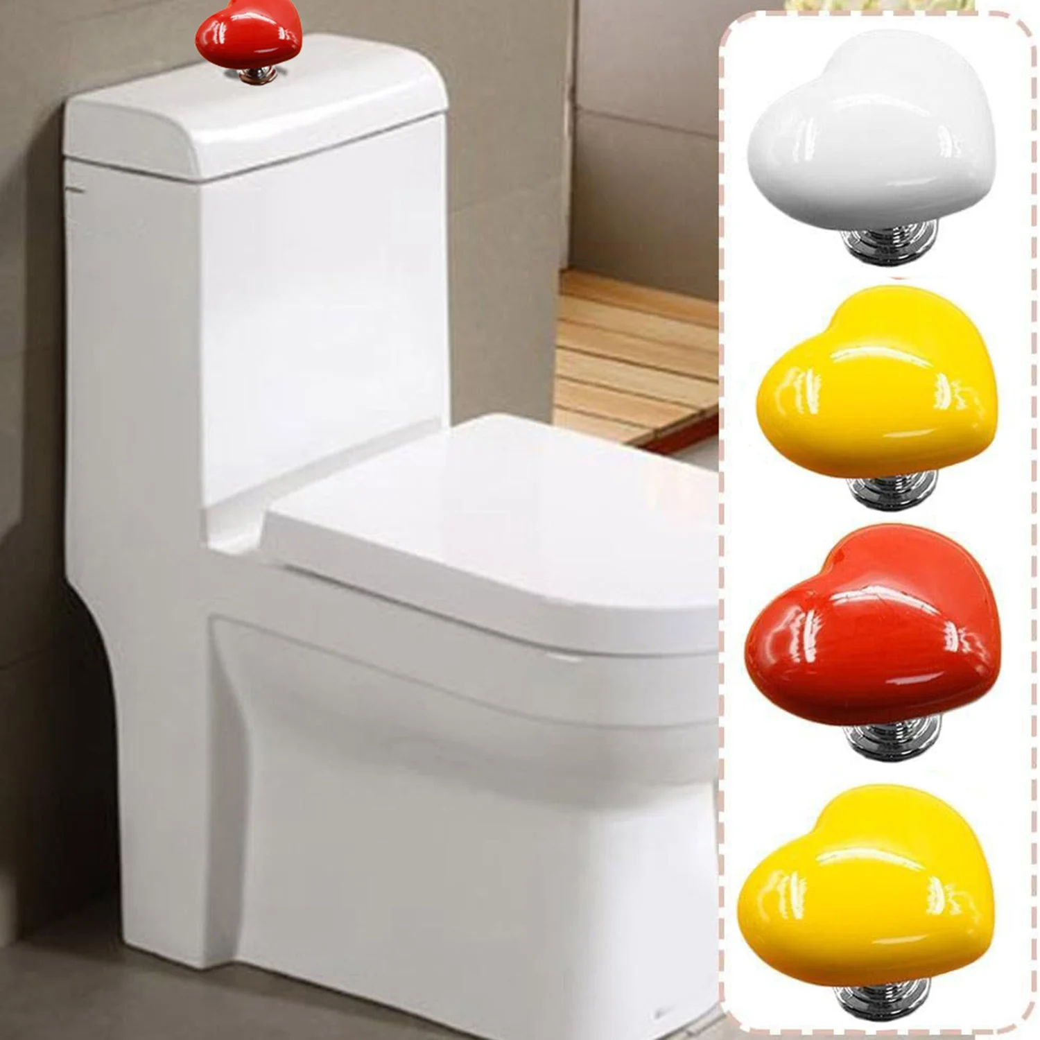 

New Universal Dual Push Button Colored Heart Shaped Toilet Flush Button Replacement Fashion Toilet Tank Button Helper