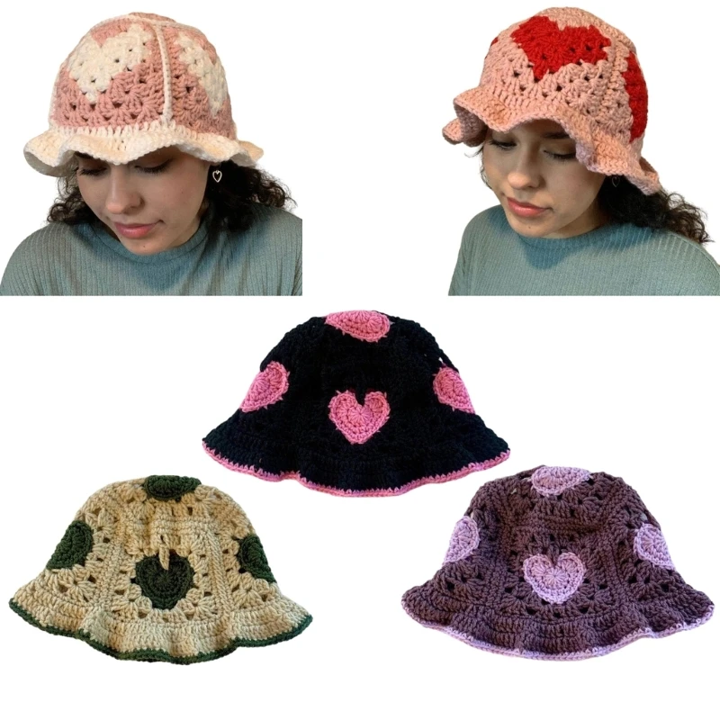 

Handmade Bucket Hat Heart Decorated Cloches Style Beanie Hat for Women Party