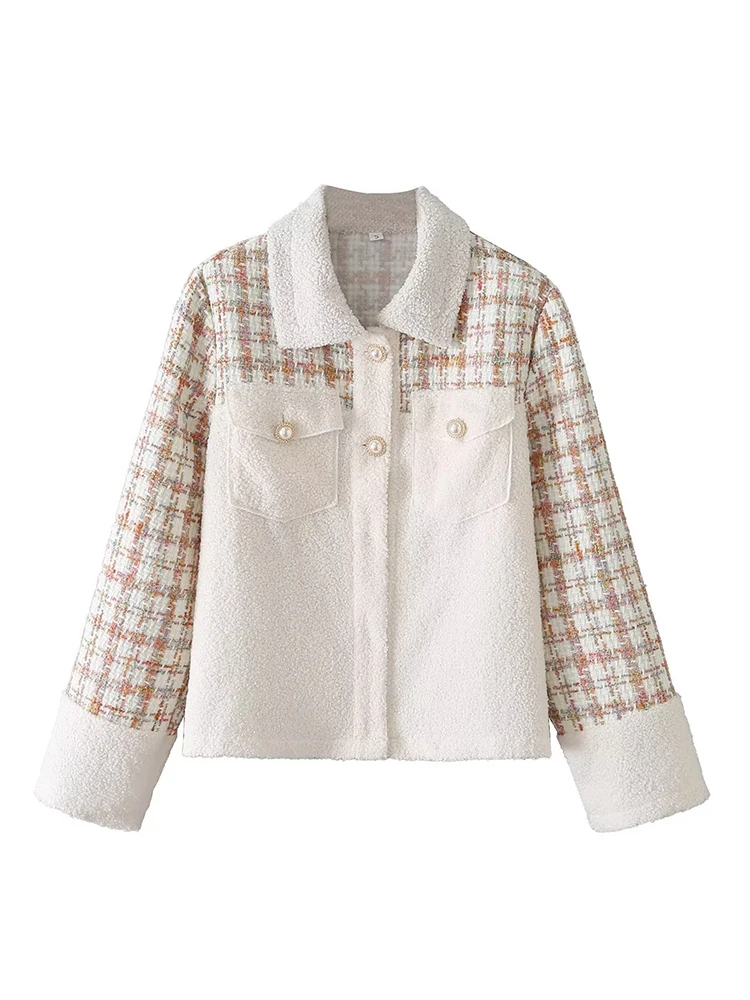 

YENKYE Women 2022 Patchwork Tweed Jacket Coat Vintage Long Sleeve Female Outerwear