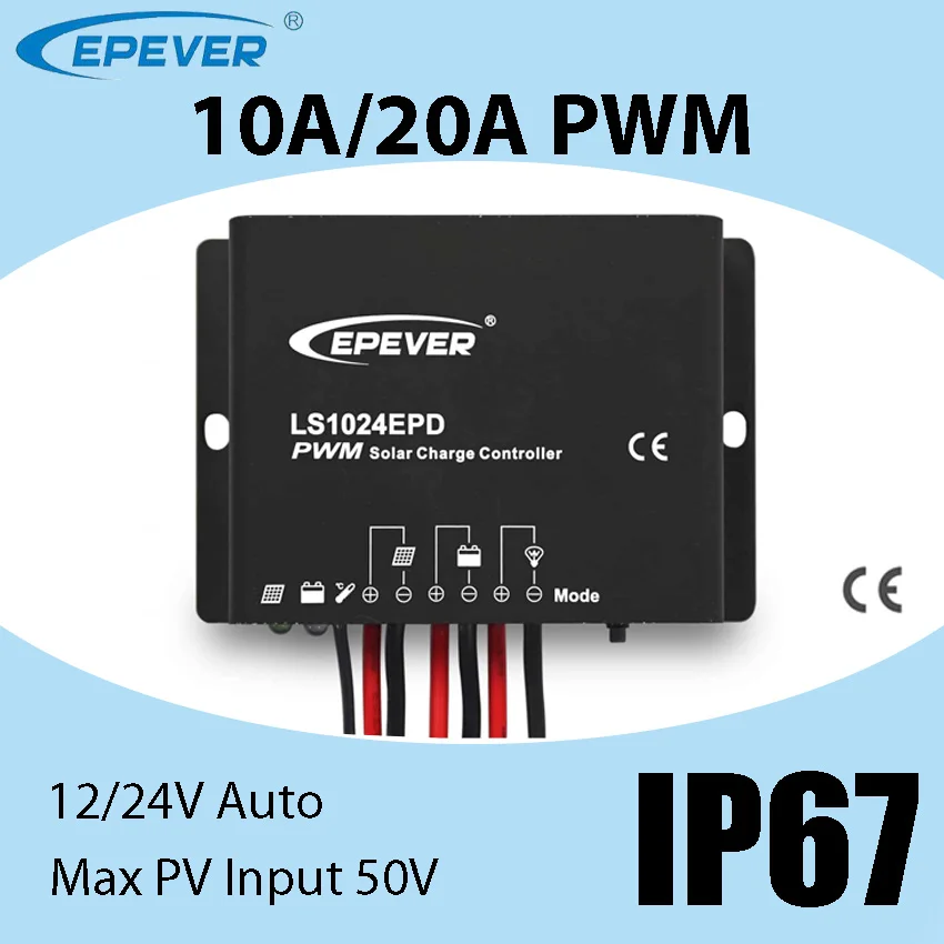 

EPEVER 10A 20A PWM Контроллер заряда солнечных батарей для наружного освещения кемпинга Водонепроницаемый регулятор солнечной панели IP67 12 в 24 В