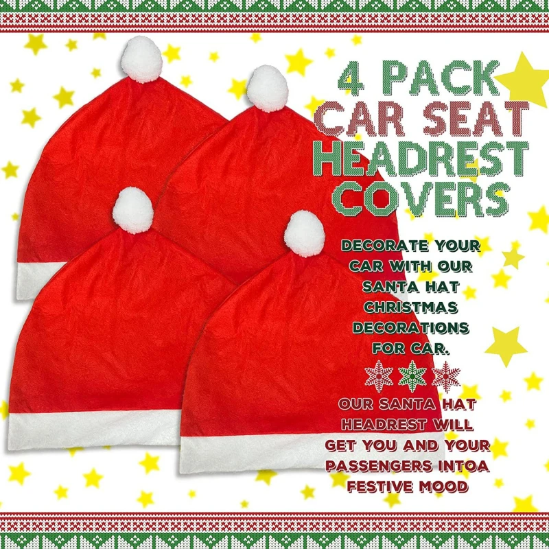 

4pcs Christmas Hat Car Chair Cover Car Backrest Chair Cover Decor Snowman ElK Santa Claus Hat For Kids Children Adult Xmas Gifts