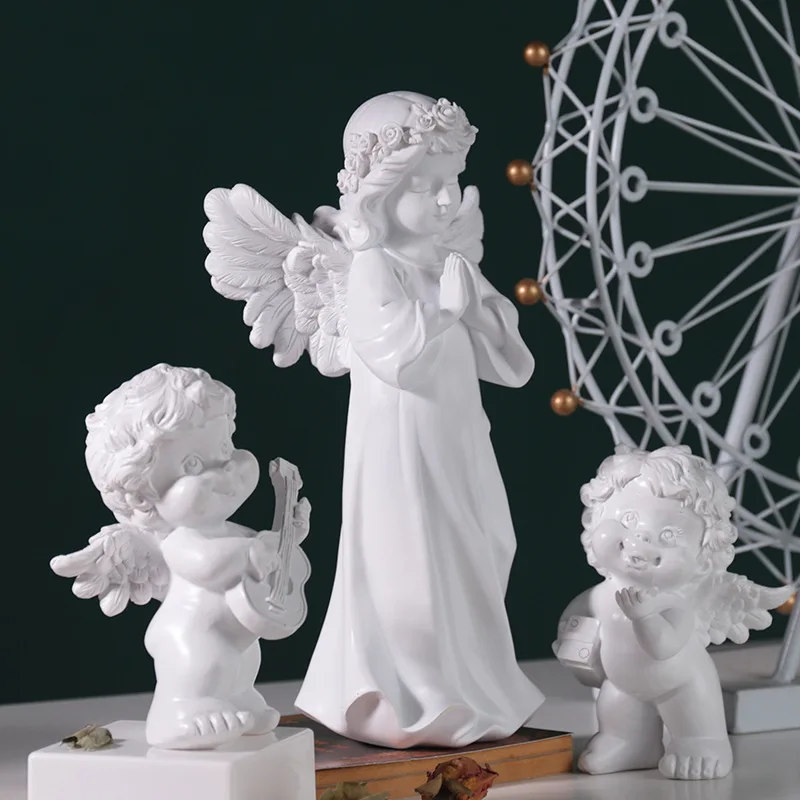 

Cute Resin Fairy Girl Angel Figurine Peaceful Prayer Sculpture Desktop Ornaments Retro Flower Fairy Small Decorative