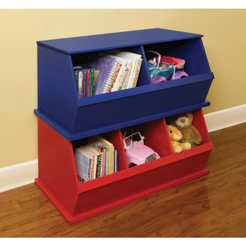 

Badger Basket Children's Two Bin Wood Stackable Storage Organizing Cubby 5.3 Cu ft. - Red storage box organizer box