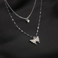 double layer butterfly pendant necklace ins wind lock fashion simple bone chain with diamond cool womens neck chain
