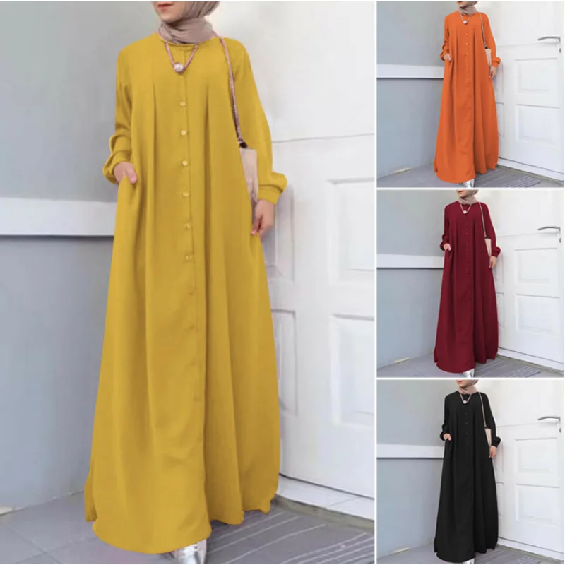 Muslim long dress plus size women's summer and autumn loose temperament commuter long robe dress