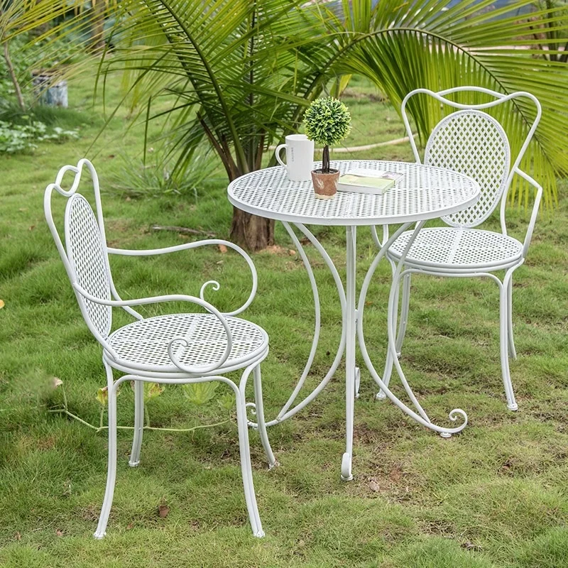 

Nordic Balcony Negotiation Courtyard Outdoor Garden Table And Chair Combination Leisure White Table And Chair Three Piece Set
