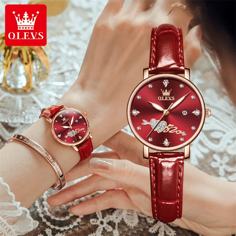 

OLEVS 5509 Calendar Waterproof Original Heart Shape Love Dial Leather Strap Watches Fashion Luxury Elegant Women's Quartz Watch