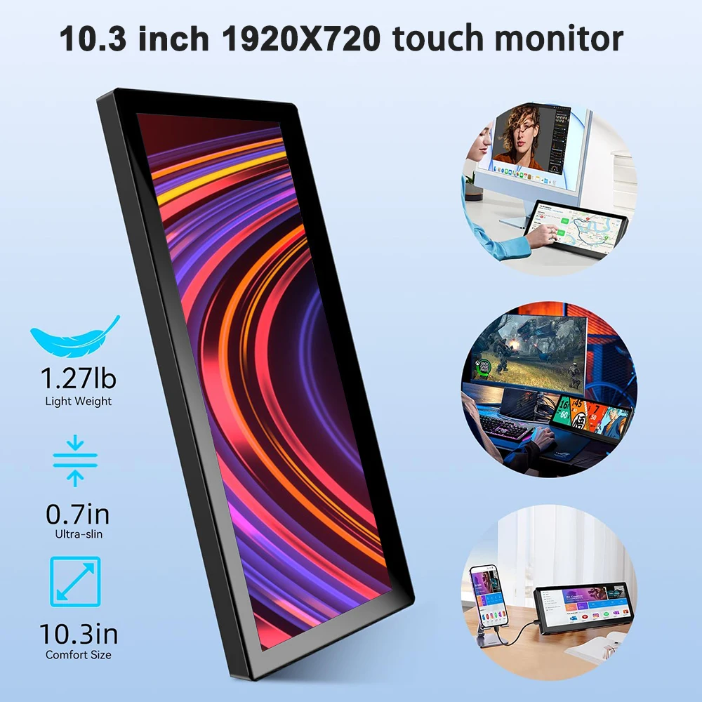 10 3-дюймовый сенсорный монитор с длинным экраном 1920x720 IPS Портативный экран для