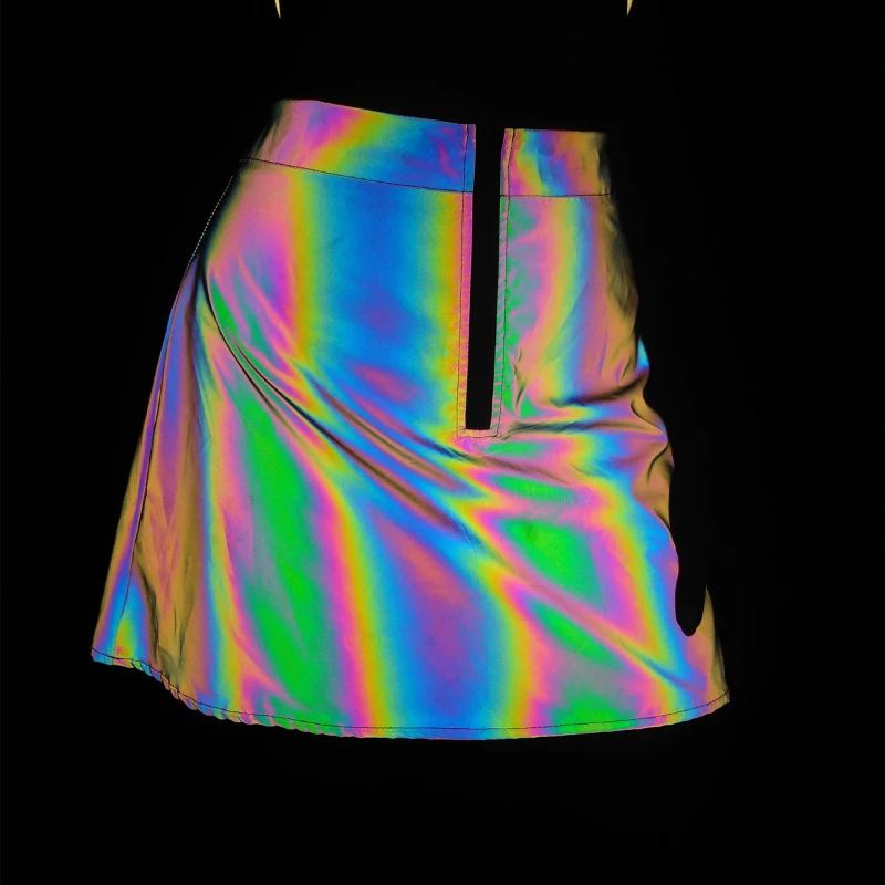 

Colorful Women's Reflective Short Skirt High Waist A-line Fashion European American Style Sexy Nightclub Party Skirt