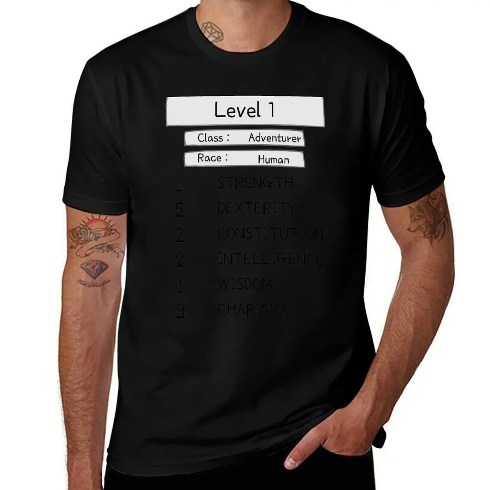 Фото Футболка Lvl 1 Human Adventurer в повседневном рабочем стиле №1