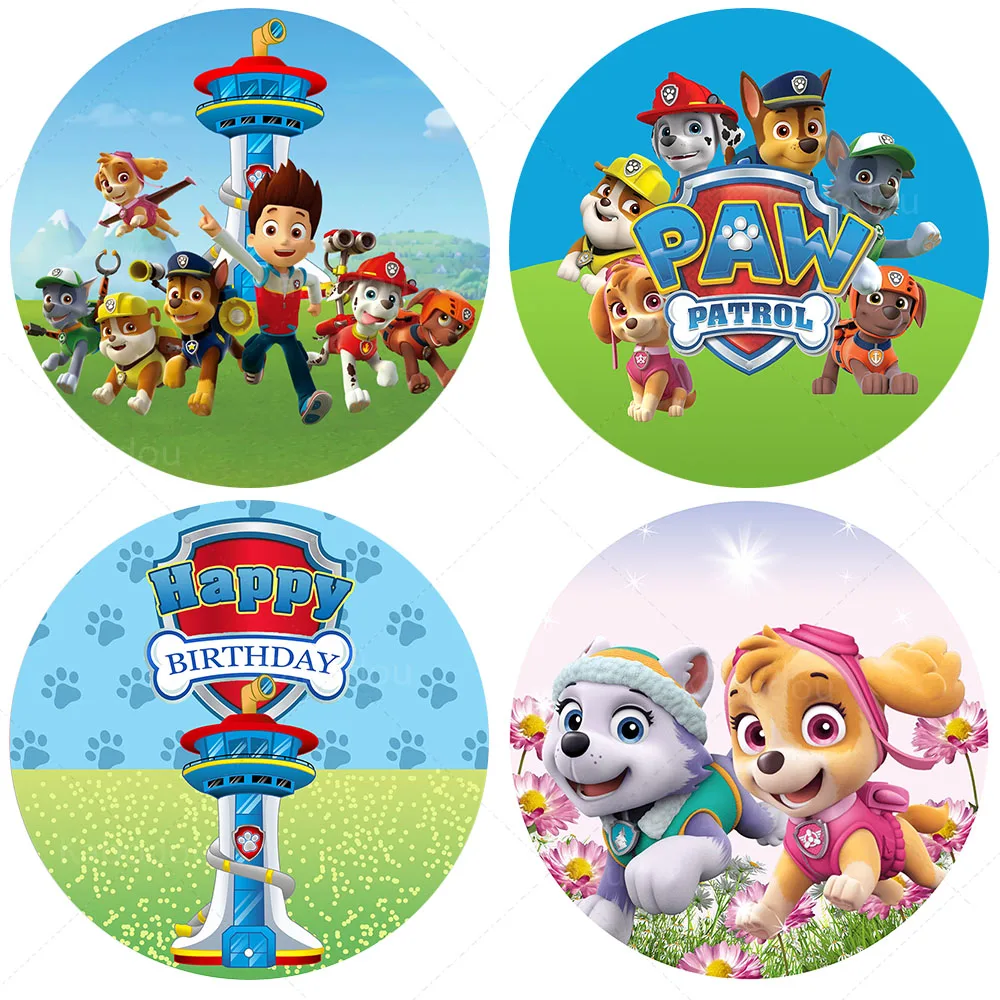 

Paw Patrol Backdrop Round Covers Party Kids Boys Birthday Background Decor Baby Shower Dog Bone Banner Photo Studio Poster Prop