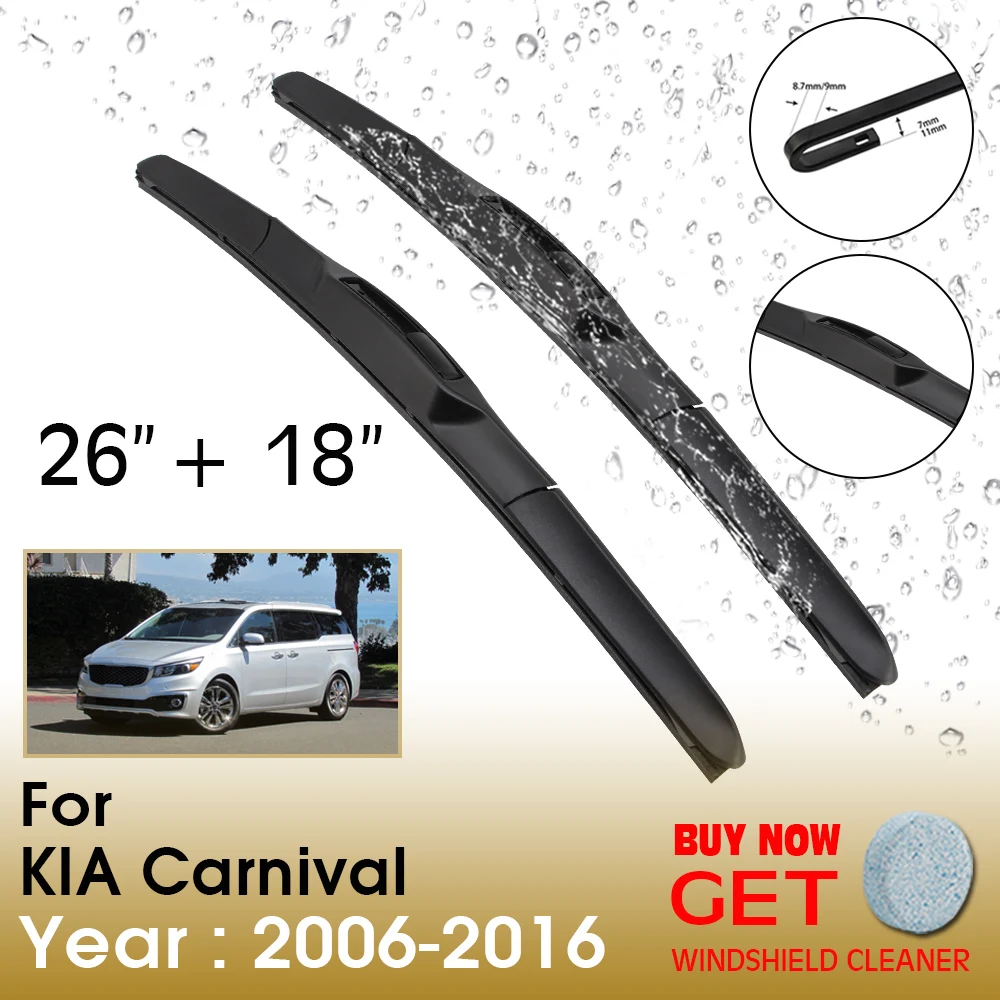 

Car Wiper Blade For KIA CARNIVAL 26"+18" 2006-2016 Front Window Washer Windscreen Windshield Wipers Blades Accessories