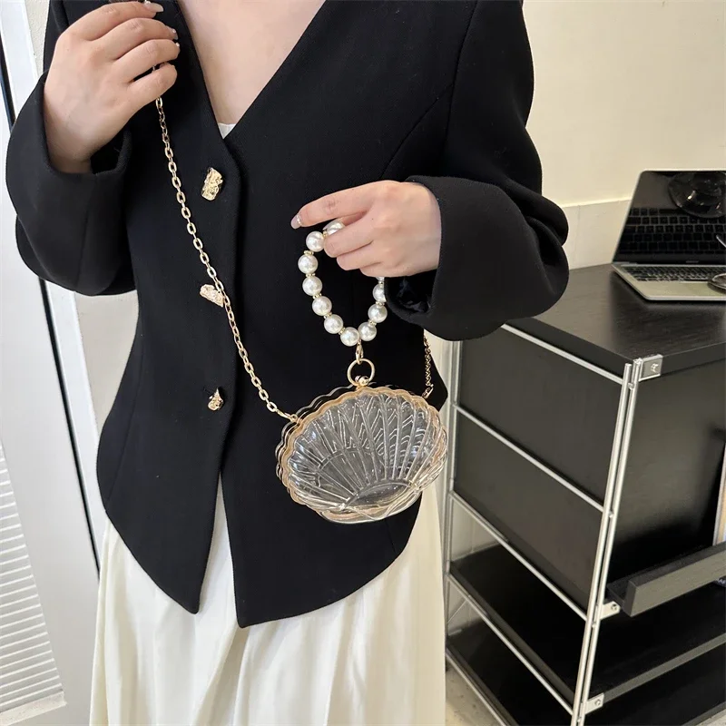 Прозрачная акриловая сумка через плечо с жемчужными ручками 5 цветов