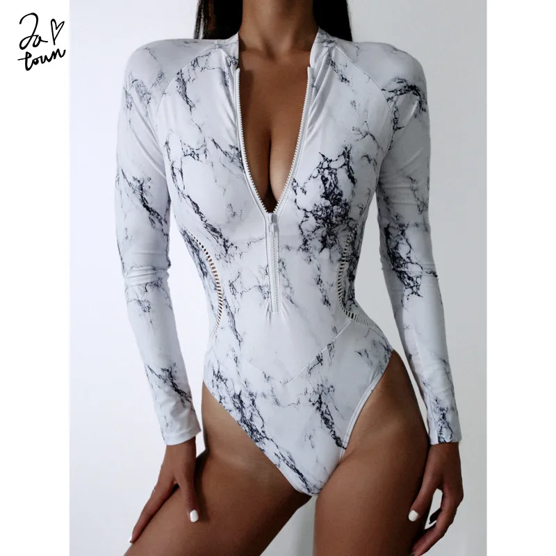 

One Piece Zipper Swimwear Print Swimsuit Summer UV Protect Long Sleeve Swimwear Sports Surfing Designer Swimming Bathing Suit