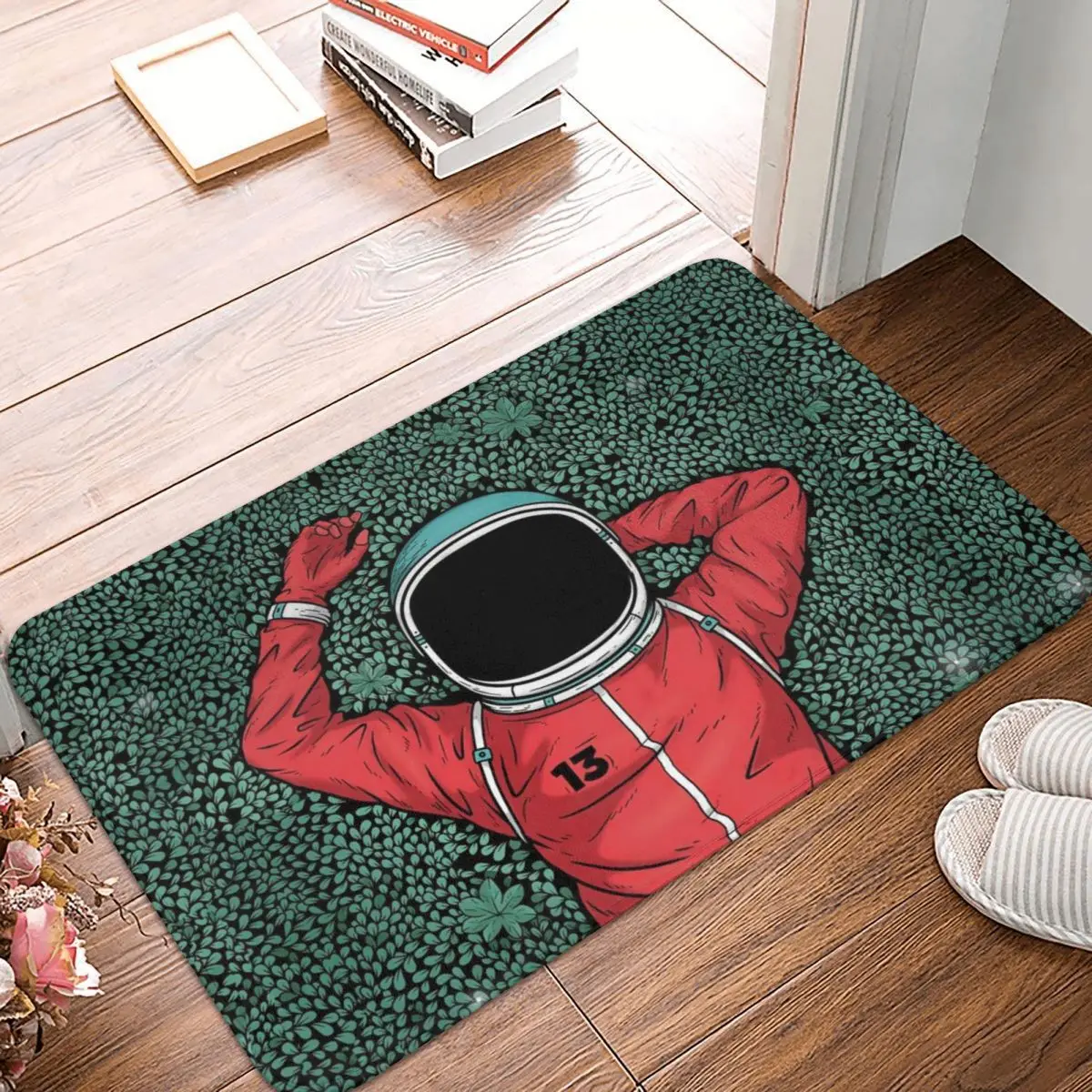 

Astronaut And Space Non-slip Doormat Green Plant Illustration Bath Kitchen Mat Welcome Carpet Indoor Modern Decor