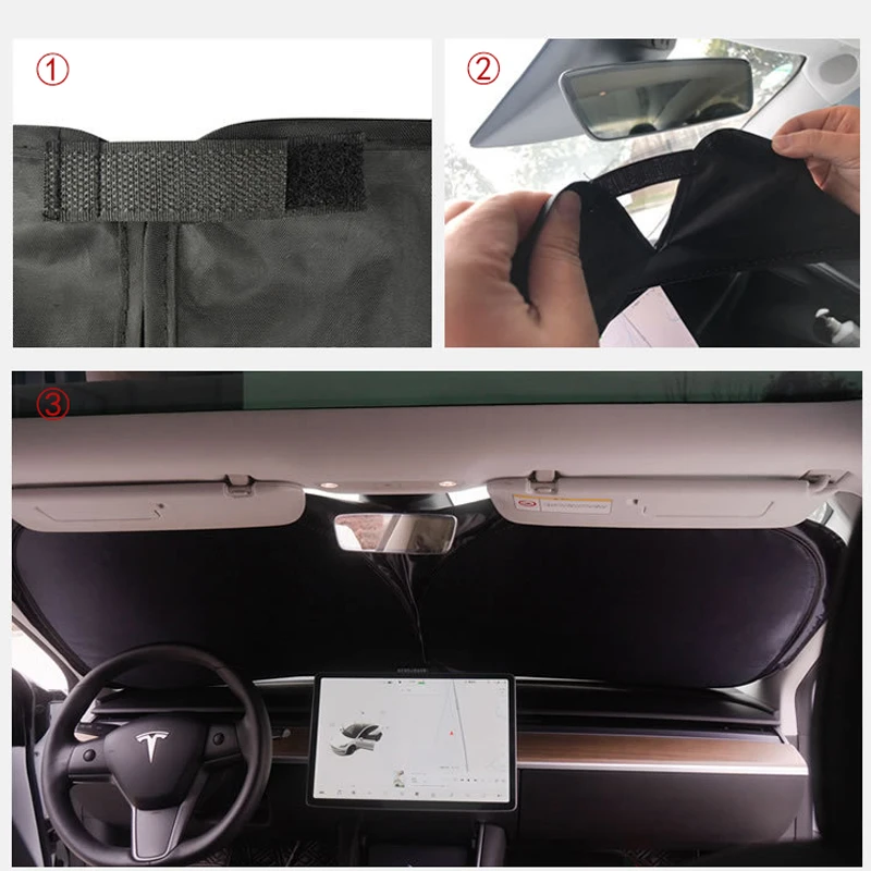 Фото Солнцезащитный козырек для переднего окна и стеклянной крыши Tesla Model Y 3 Highland Juniper 2021-2025, защита от УФ-излучения №5