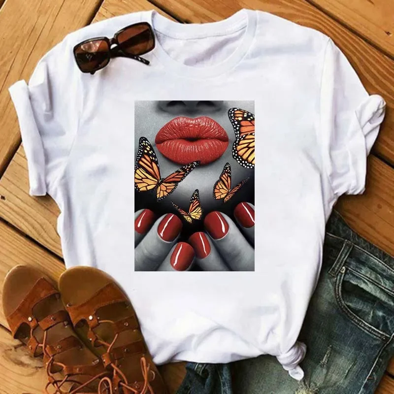 Женская футболка Maycaur новые сексуальные губы модная с графическим принтом в