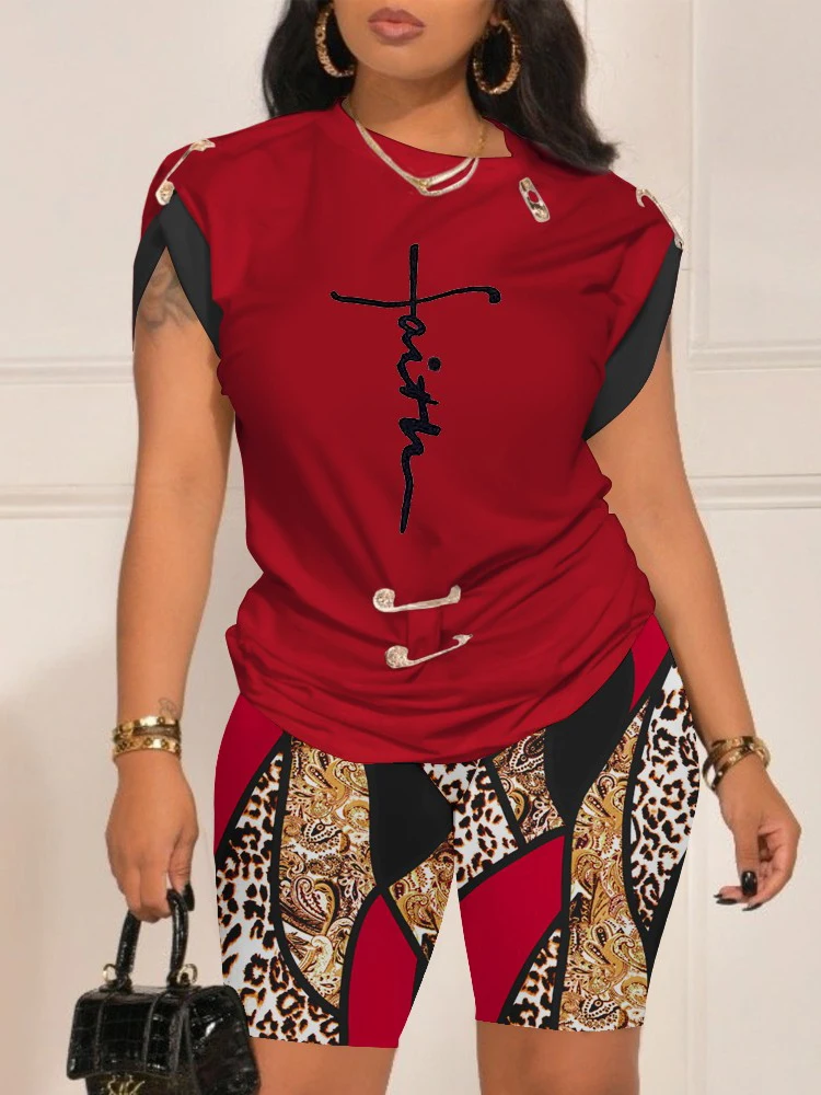 

Faith Abstract Geometric Print Top & Shorts Set