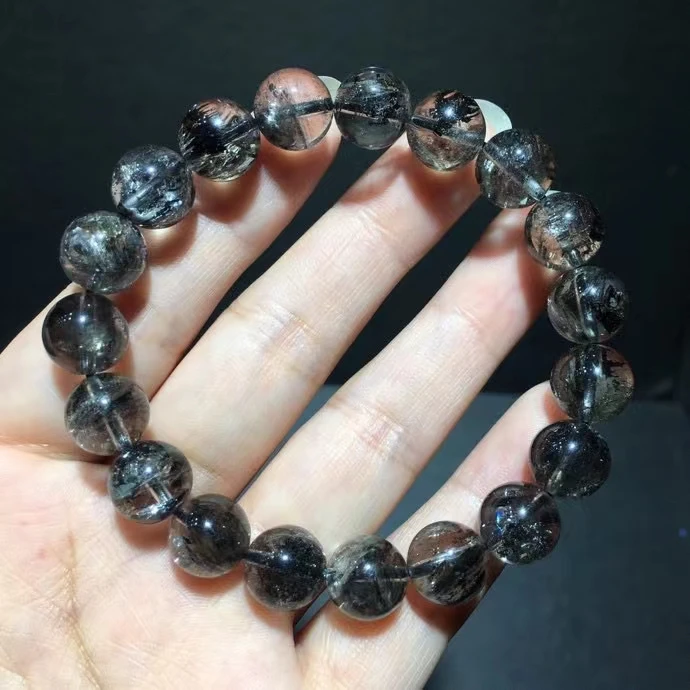 

Natural Black Herkimer Diamond Rutilated Quartz Gemstone Bracelet 10mm Clear Round Beads Woman Man Jewelry AAAAAAA