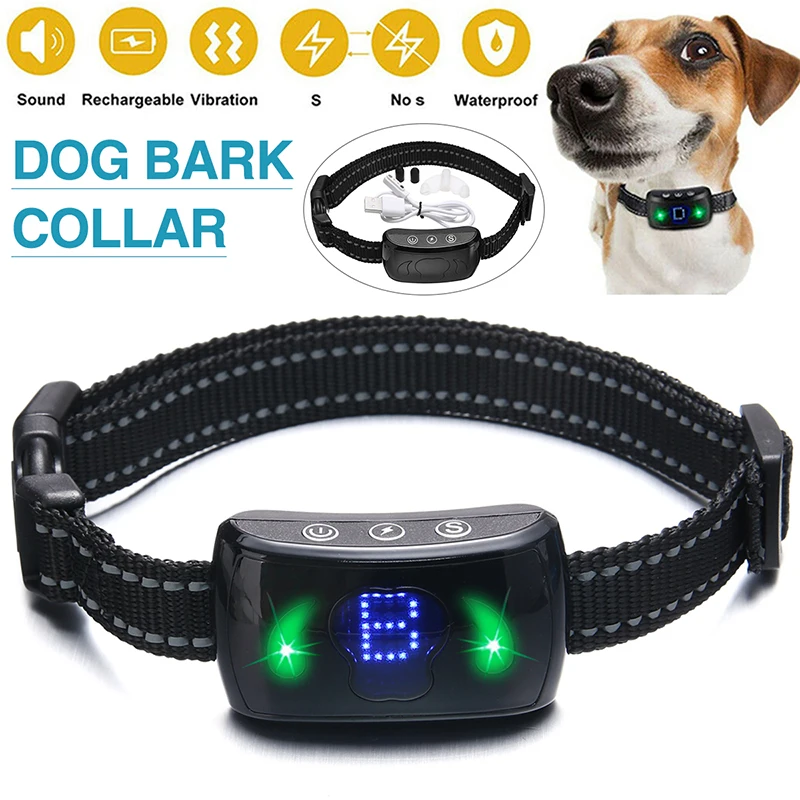 

Black Dog Bark Collar Anti Barking Control Dogs Collar Electric Shocker Waterproof Rechargeable Remote Control Bark Stop