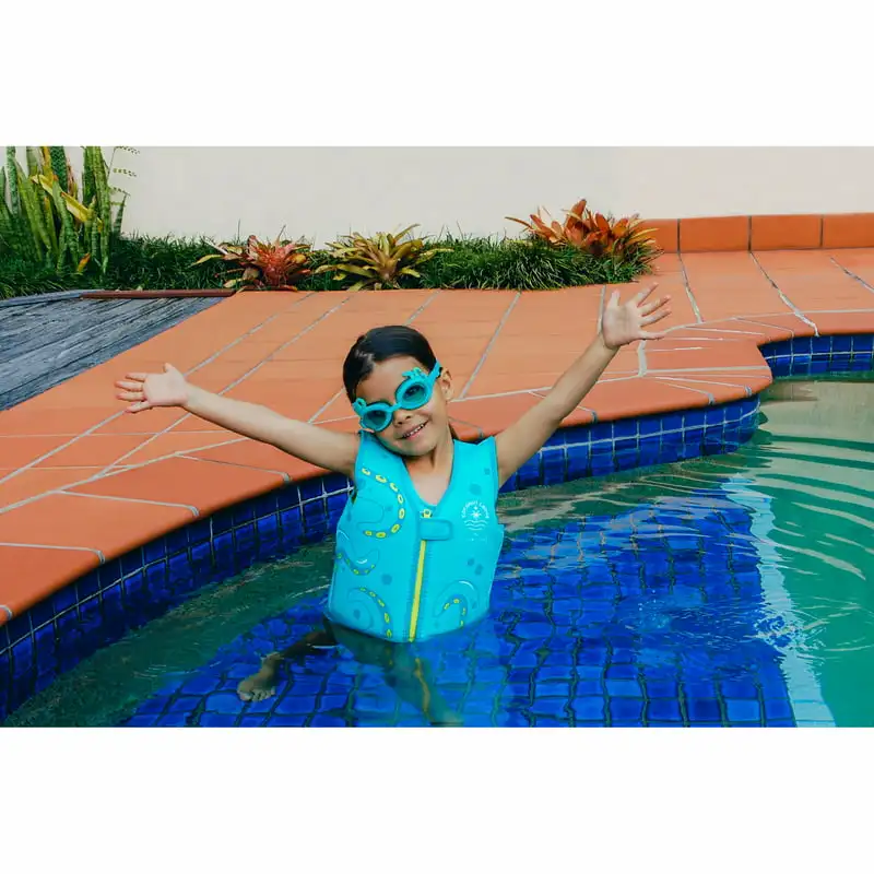 Free shipping Unisex Swim Float Vest & Goggles Set Oscar the Octopus, Green-Age 2-3 Years