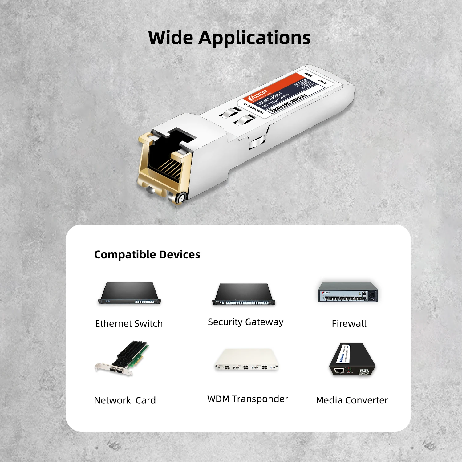 ADOP SFP+ to RJ45 Copper Module -  Transceiver for Cisco SFP-10G-T, Ubiquiti, Netgear, QNAP, Broadcom, MikroTik S+RJ10, up to 30