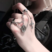 punk cross knuckle ring with chain tassel women men opening finger ring jewelry link chain finger ring gothic jewelry party gift