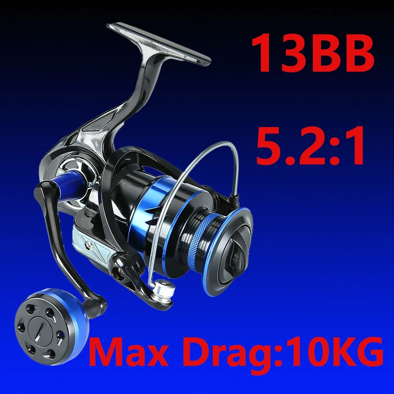 

Newest 13BB Spinning Fishing Reel 2000-7000 Max Drag 10Kg 5.2:1 All Metal Spool Saltwater Reel Carp Pesca Fishing Accessories