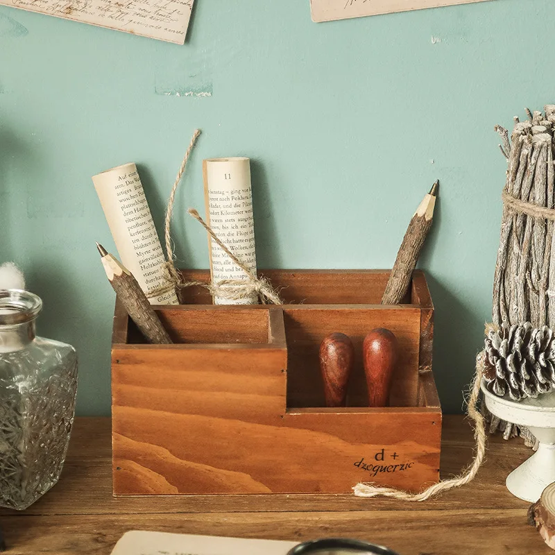 Retro Style Vintage Multi-Purpose Wooden Desk Organizer for Home Office Farmhouse Decoration