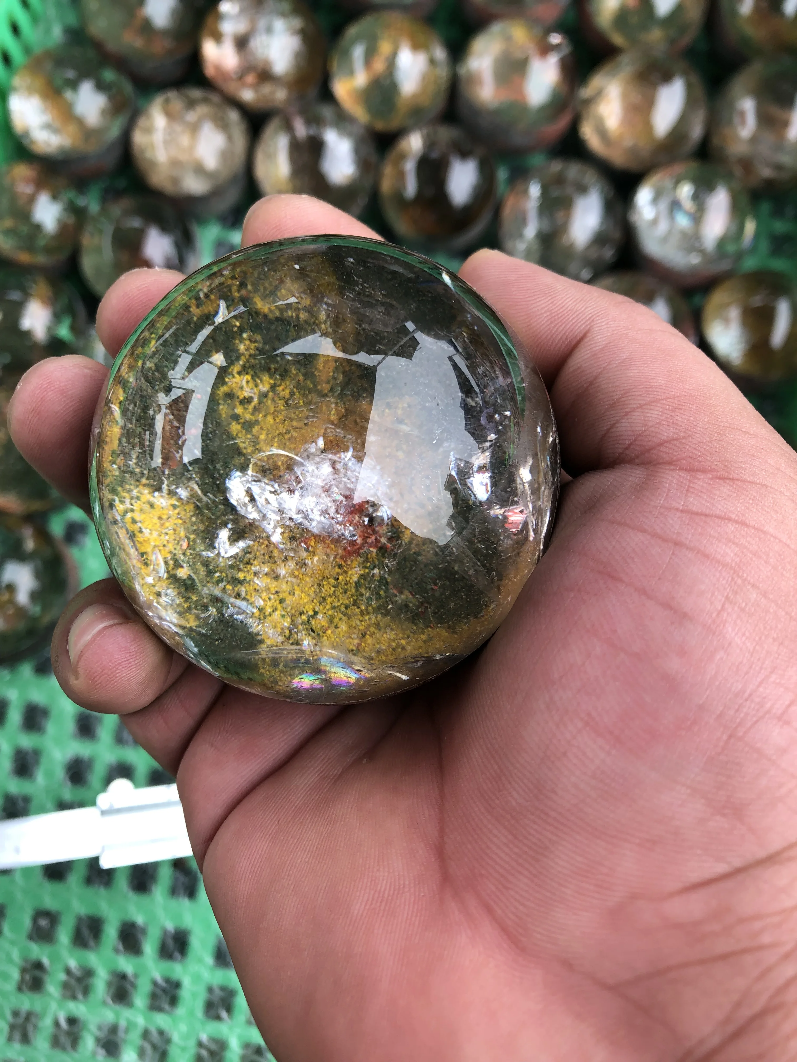 5-8Cm Natural Crystal Nature Stone Four Seasons Ghost Flower Crystal Ball Burging Boutique Decorative Appearance Send The Base