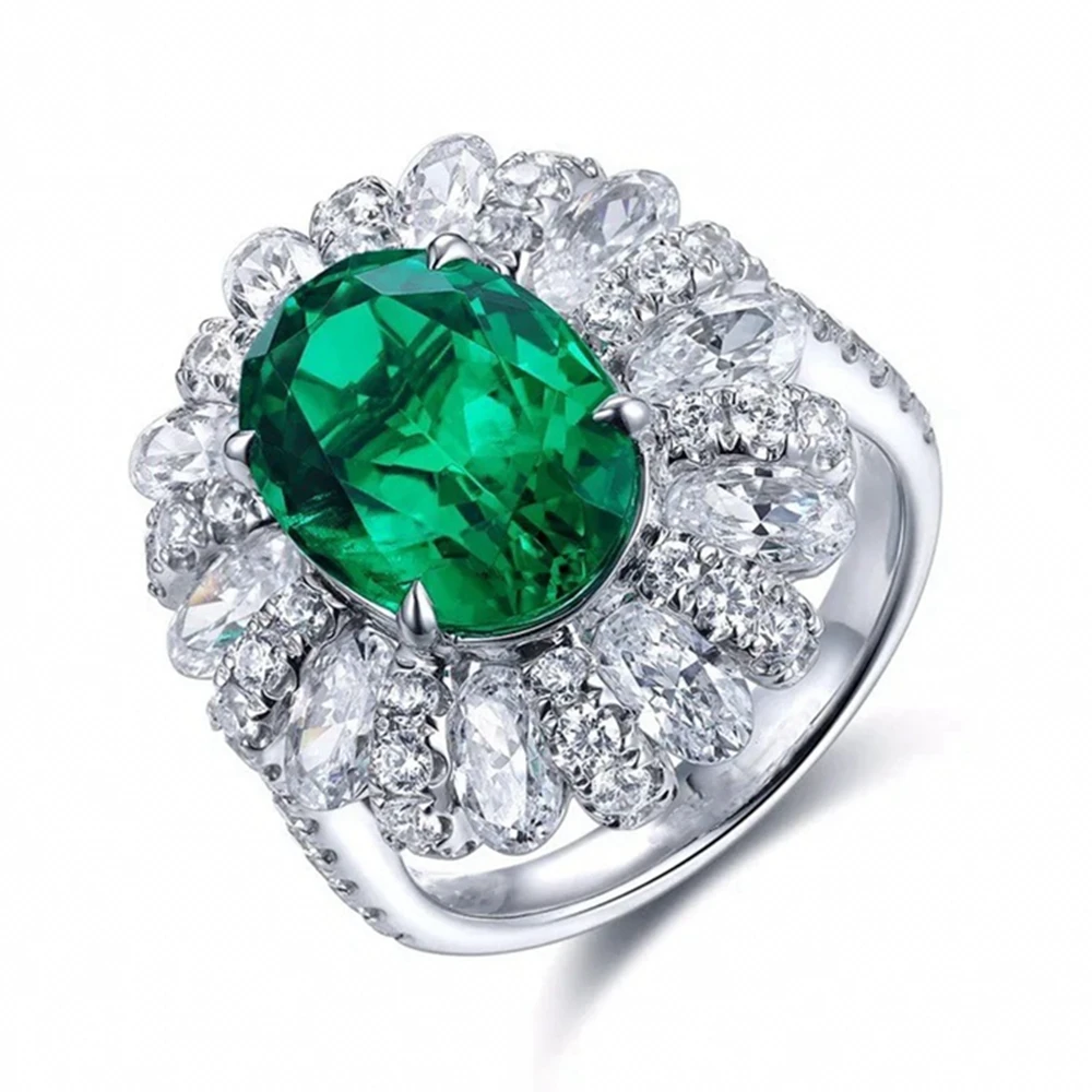 Vinregem 9*12MM Oval Cut Emerald High Carbon Diamond Gems Vintage 925 Sterling Silver Cocktail Party Ring for Women Fine Jewelry
