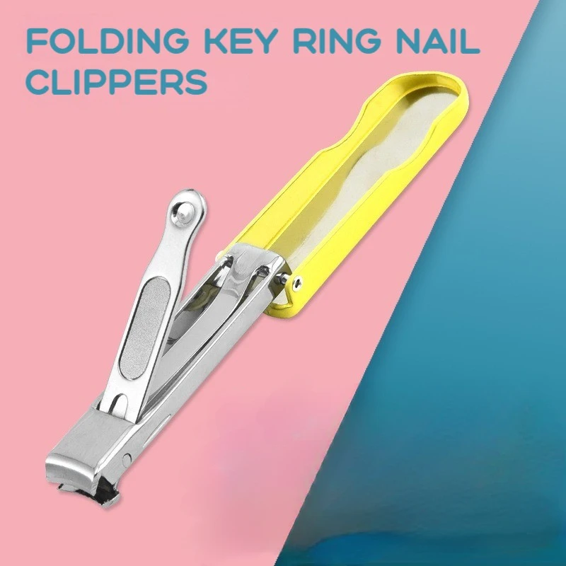 

Portable Ultra-thin Folding Nail Clipper Cutter Collapsible Fingernail Trimmer Clippers With Key Ring Leather Case Nails DIY