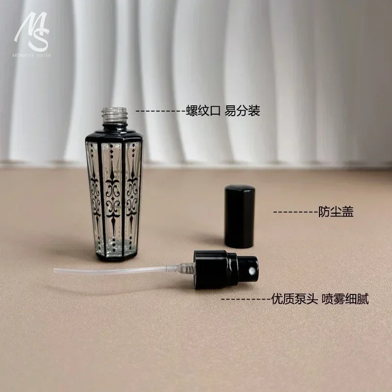 Стеклянный флакон-распылитель для духов 15 мл с уникальным черным узором