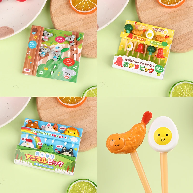 

4/6/8Pcs Kids Fruit Picks Needle Stick Toothpicks Mini Creative Fruit Cake Dessert Food Forks Lunch Box Decor Bento Accessories