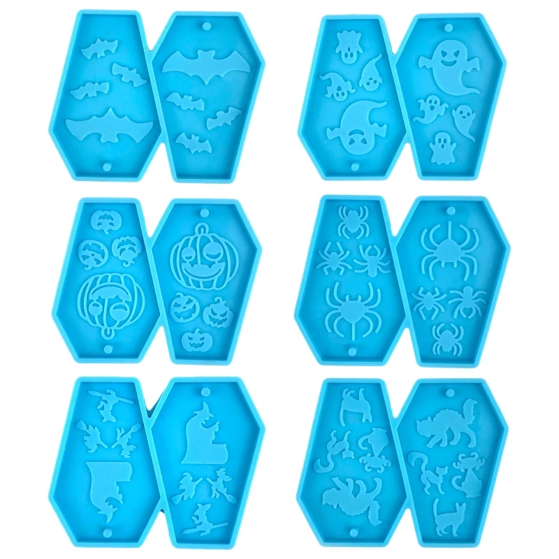 

1/6Pcs Earrings Pendant Silicone Mold Halloween Series Coffin Shaped Charms Mold LXAE