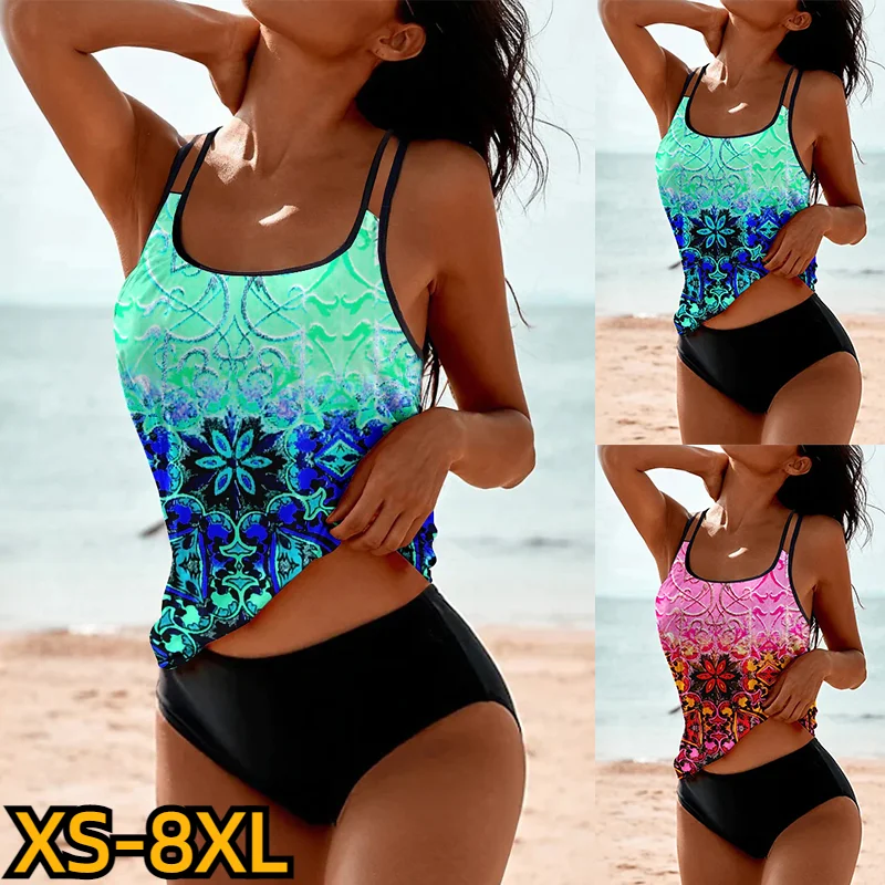 

Beachwear Women Sexy Fashion Swimsuit Two Pieces Set Tankini Female Monokini Summer Swimwear New Design Printing Bathing Suit