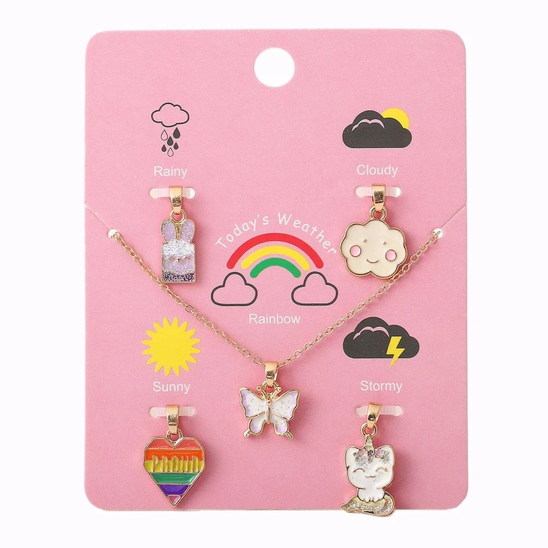 

1 Set Cute Animals Pendant Necklace Adult Kids Sweet Rainbow Love Heart Butterfly Rabbit Cat Pendant Clavicle Chain Necklace