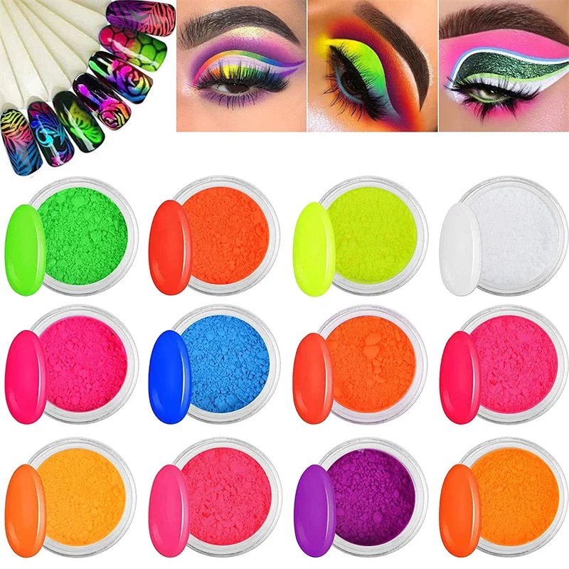 

1g/Bottle 12 Colors Phosphor Candy Powder Glitter Nails Art Decorations DIY Fluorescent Eyeshadow Chrome Pigment Dust Manicure