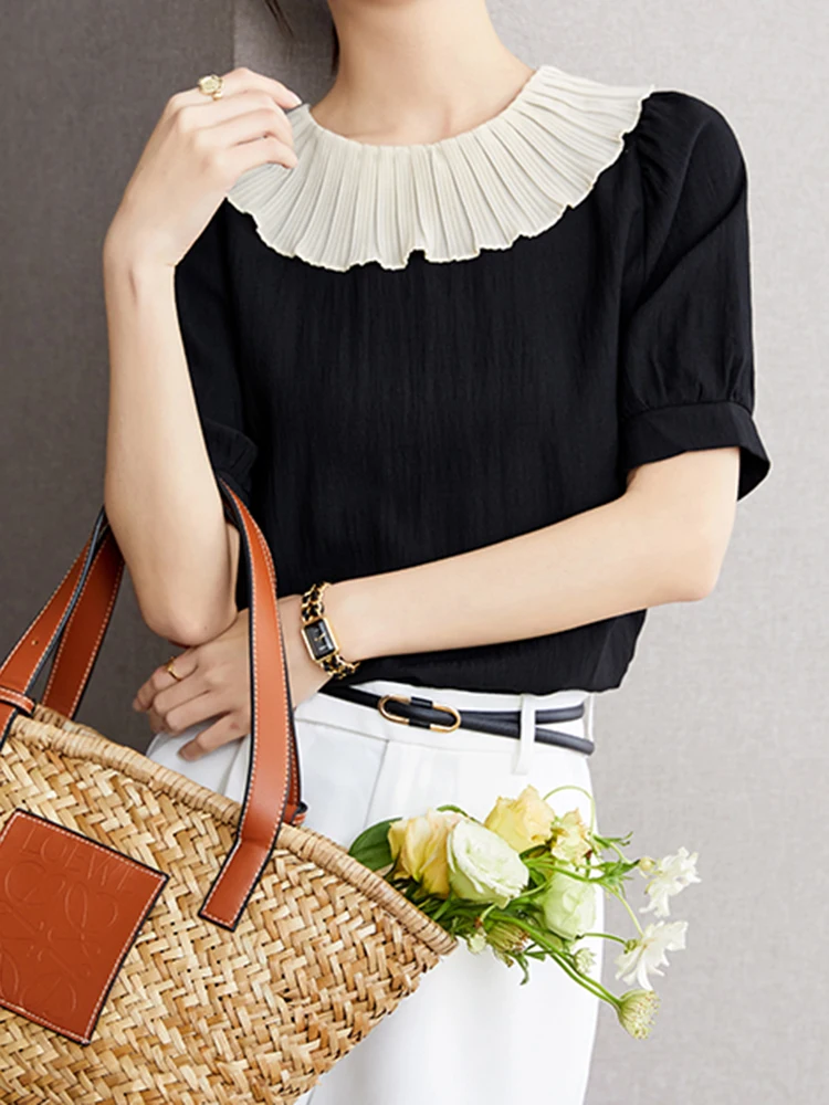 Корейские женские плиссированные блузки модные базовые Топы 2024 летний