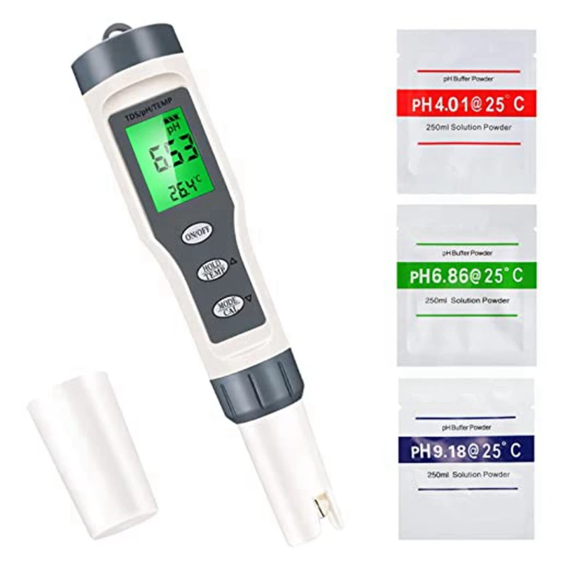 

3-In-1 Digital PH Meter, 0.1 PH High Accuracy 3 In 1 PH TDS Temp Tester For Household Drinking Water, Hydroponics, Lab
