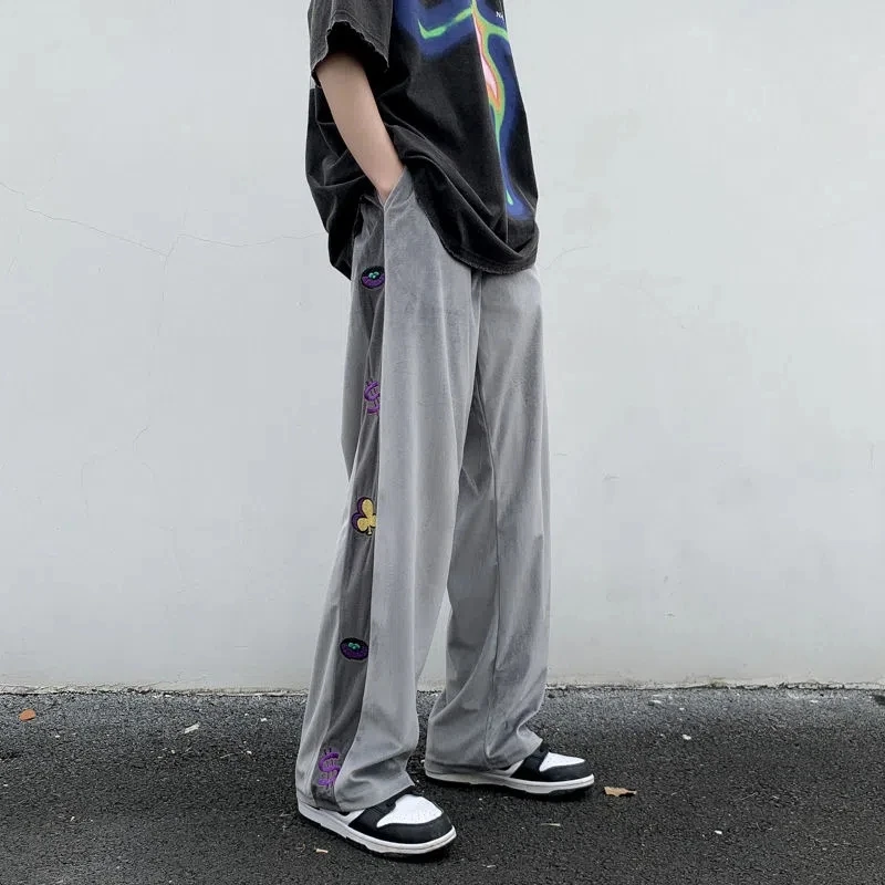 American Retro Hip-Hop Printed Label Casual Pants Men'S Summer Korean Version Harajuku Style High Street Wide Leg Sports Pants