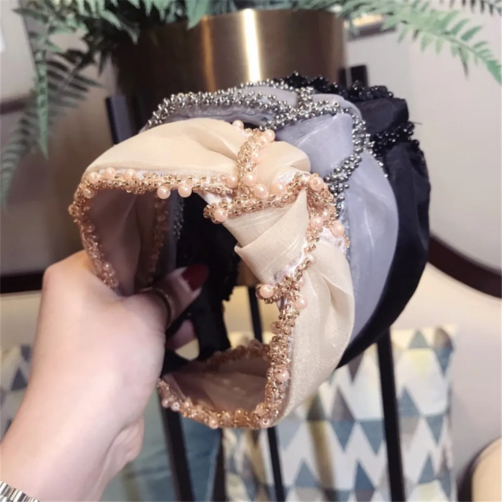 

Crystal Bow Women's Headband Fabric Fashion Ins Party Girl Head Wrap Elegant Non-Slip Solid Color Female Hair Band Accessories
