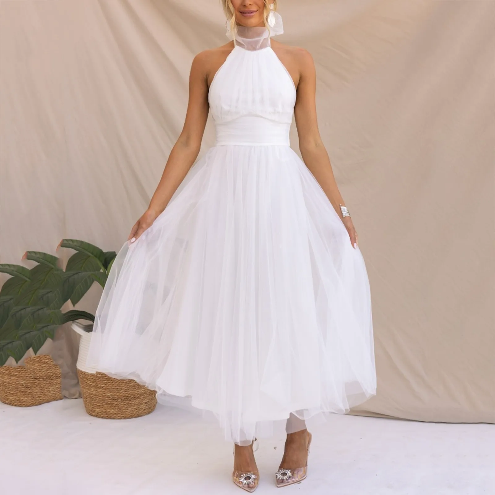 

2023 элегантное вечернее платье для женщин, летнее Сетчатое платье-туника макси, женские праздничные платья без рукавов с открытыми плечами и открытой спиной